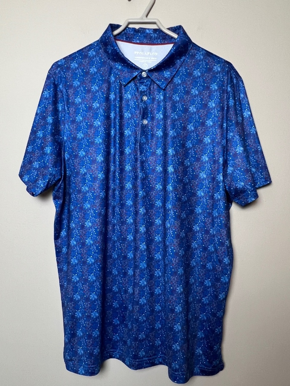 PPolaflon USA Fireworks Print Performance Polo Shirt Large Stretch Golf July 4th